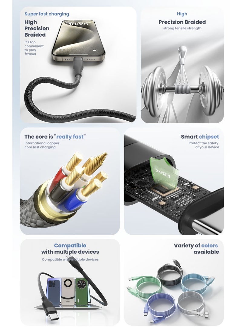 EKR 100W USB-C to USB-C Braided Fast Charging Cable | 2M | Emark Chip | High-Speed Data Transfer - White - Image 5