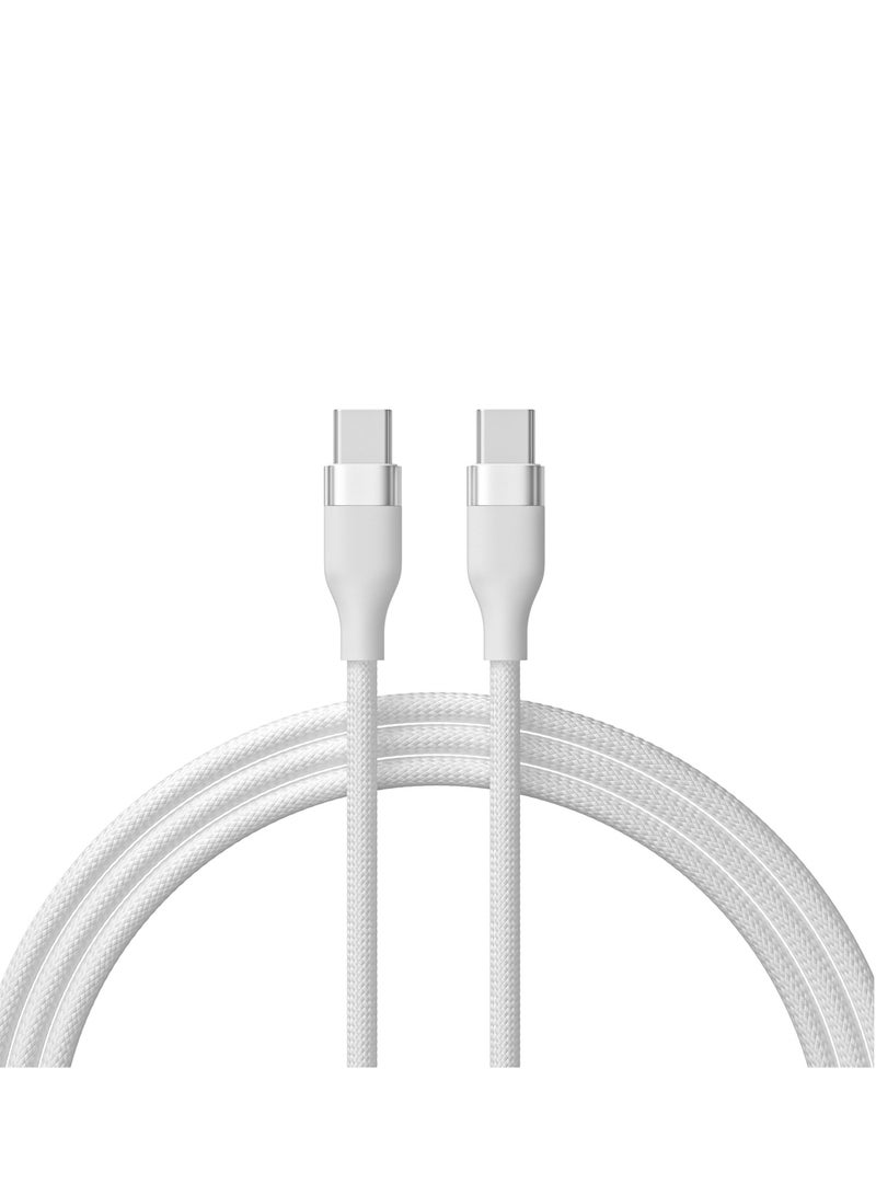 EKR 100W USB-C to USB-C Braided Fast Charging Cable | 2M | Emark Chip | High-Speed Data Transfer - White - Image 1