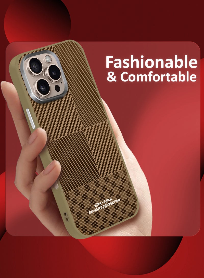 CATANES iPhone 16 Pro Max 2Packs Case Cover Carbon Fiber Pattern Phone Case Slim Shockproof Back Cover with 3D Screen Protector - Grid Pattern - Image 3