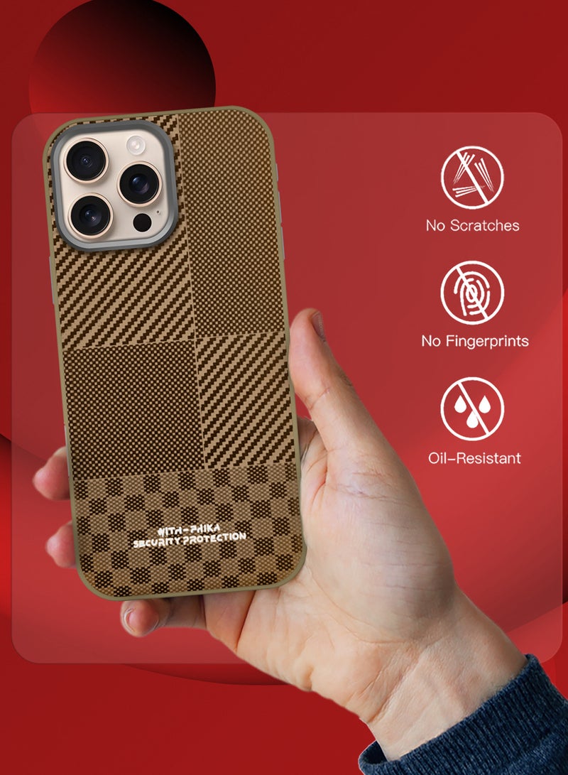CATANES iPhone 16 Pro Max 2Packs Case Cover Carbon Fiber Pattern Phone Case Slim Shockproof Back Cover with 3D Screen Protector - Grid Pattern - Image 4