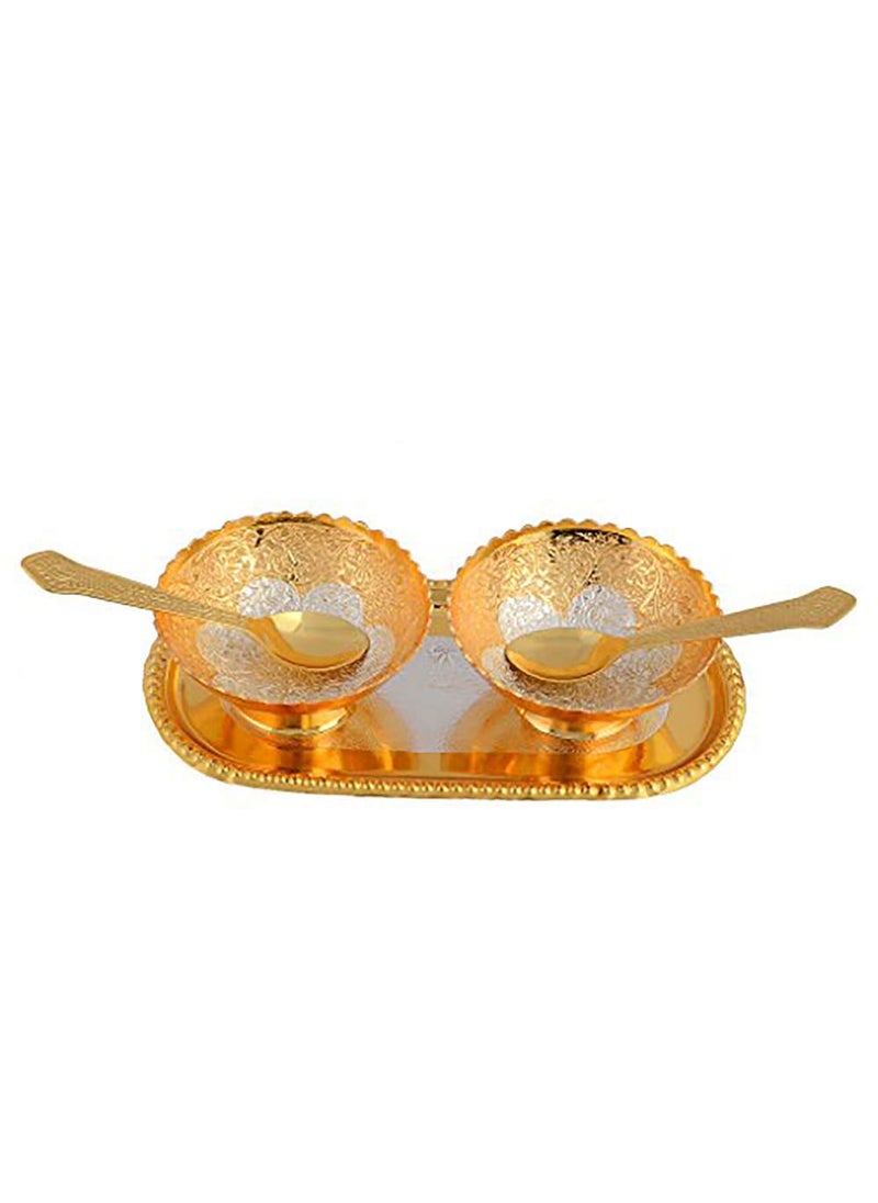 AC ANAND CRAFTS AC ANAND CRAFTS Silver and Gold Plated Brass Bowl Set with Spoon and Tray for Best for Gifting Anniversory Return Gift Diwali New Year Christmas  - Image 2