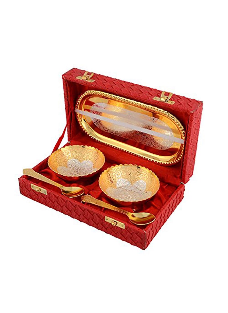 AC ANAND CRAFTS AC ANAND CRAFTS Silver and Gold Plated Brass Bowl Set with Spoon and Tray for Best for Gifting Anniversory Return Gift Diwali New Year Christmas  - Image 1