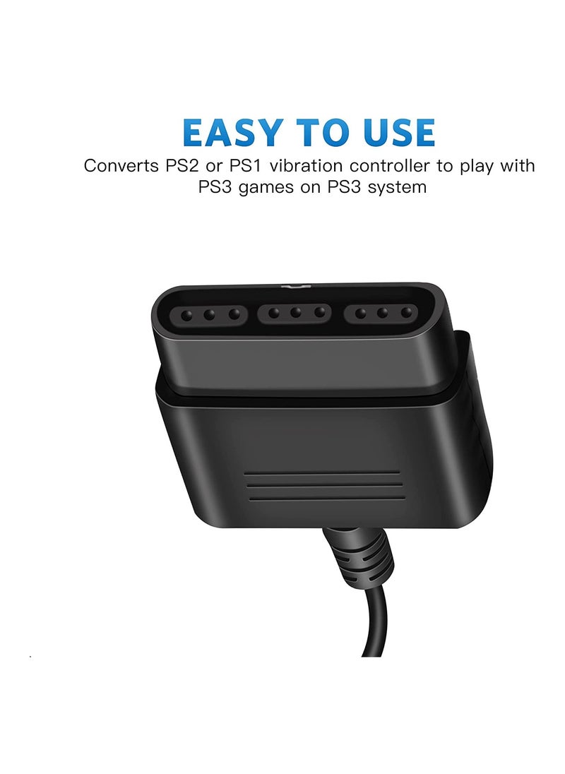 SYOSI - PS2 Controller to USB Adapter Converter Cable, Compatible with Sony PS1/PS2 Controller Gamepad to PS3/PC Controller (Black) - Image 1