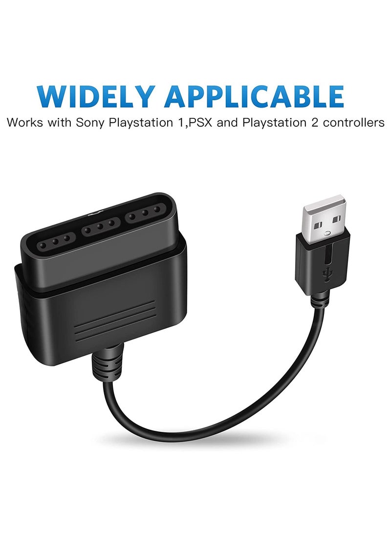 SYOSI - PS2 Controller to USB Adapter Converter Cable, Compatible with Sony PS1/PS2 Controller Gamepad to PS3/PC Controller (Black) - Image 1