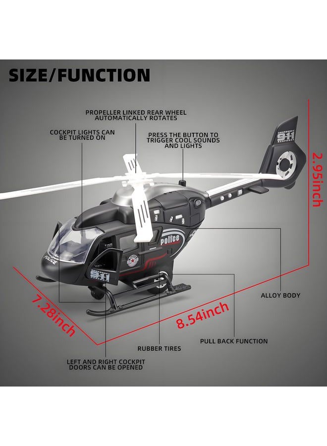 NOVAFUSION Kids Diecast Military Helicopter Model Kit, Pull Back Toy with Lights, Sound and Rotatable Propeller, Helicopter Toys for Boys Age 4-7 (Black) - Image 2