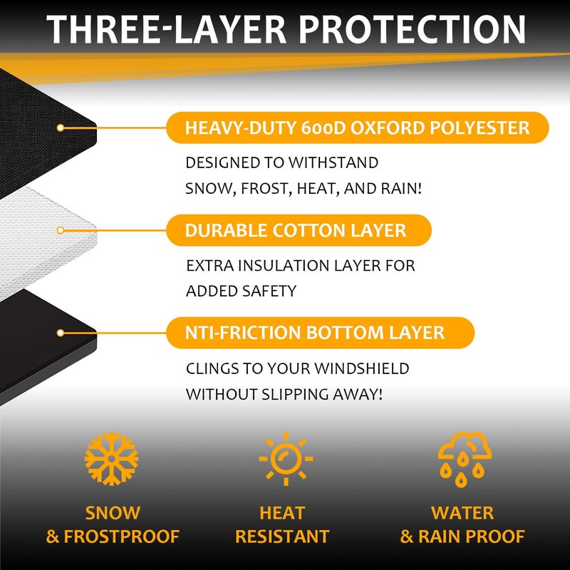 Monfasye Car Windshield Cover Large Enhanced 600D Oxford Fabric Windshield Frost Cover for Ice and Snow Frost Waterproof Wiper Front Window Protects UV Sunshade Cover for Most Cars SUV Vans (75" x 42") - Image 3