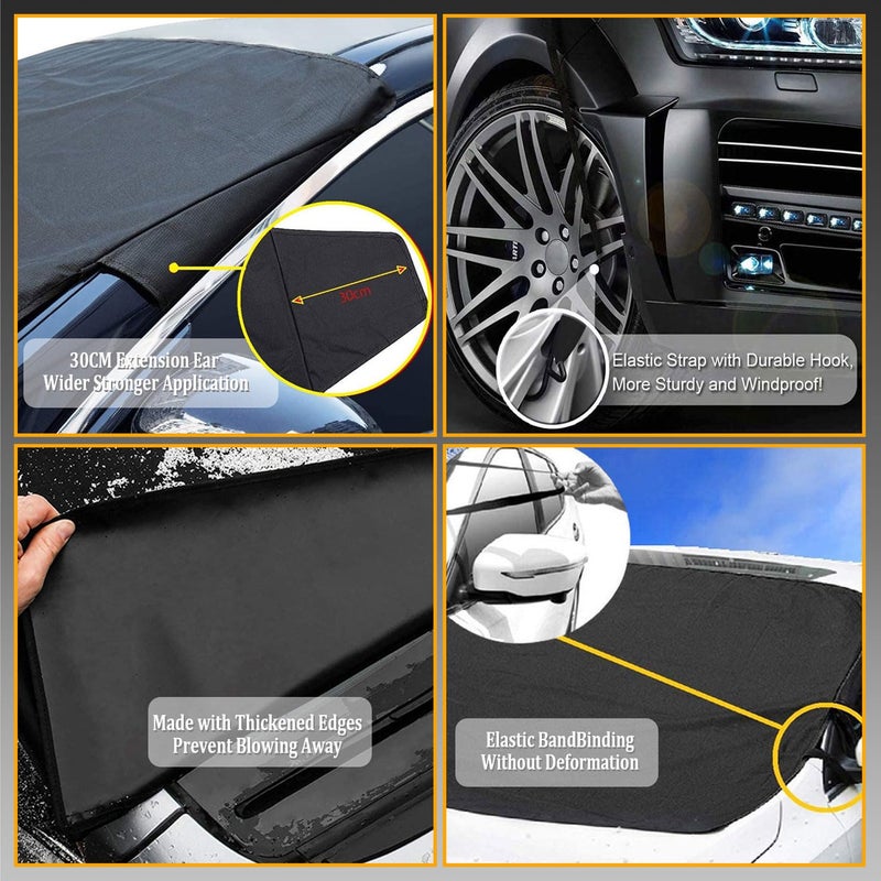Monfasye Car Windshield Cover Large Enhanced 600D Oxford Fabric Windshield Frost Cover for Ice and Snow Frost Waterproof Wiper Front Window Protects UV Sunshade Cover for Most Cars SUV Vans (75" x 42") - Image 5