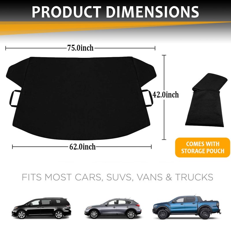 Monfasye Car Windshield Cover Large Enhanced 600D Oxford Fabric Windshield Frost Cover for Ice and Snow Frost Waterproof Wiper Front Window Protects UV Sunshade Cover for Most Cars SUV Vans (75" x 42") - Image 2