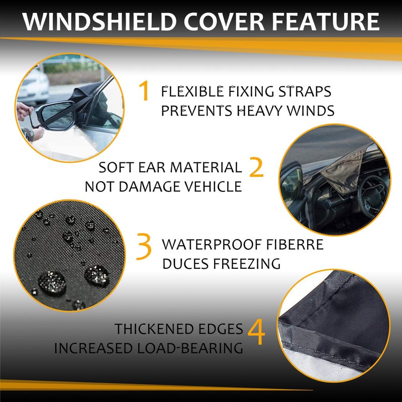 Monfasye Car Windshield Cover Large Enhanced 600D Oxford Fabric Windshield Frost Cover for Ice and Snow Frost Waterproof Wiper Front Window Protects UV Sunshade Cover for Most Cars SUV Vans (75" x 42") - Image 4