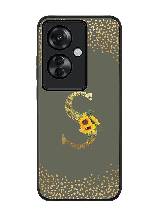Stylizedd Rugged Black edge case for Oppo Reno11 F / Oppo F25 Pro 5G,Slim fit Cover Custom Monogram Initial Letter Floral Pattern Alphabet - S (Olive Green) - Image 1