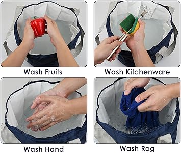 DS.DISTINCTIVE STYLE ds distinctive style Foot Soaking Tub Collapsible Bucket with Handle 47 Gallon18 L Portable Wash Bag for Fishing Traveling and Camping Navy Blue - Image 3