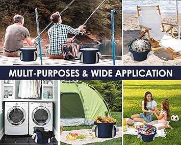 DS.DISTINCTIVE STYLE ds distinctive style Foot Soaking Tub Collapsible Bucket with Handle 47 Gallon18 L Portable Wash Bag for Fishing Traveling and Camping Navy Blue - Image 2
