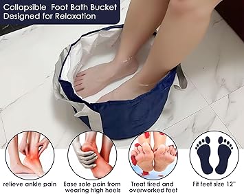 DS.DISTINCTIVE STYLE ds distinctive style Foot Soaking Tub Collapsible Bucket with Handle 47 Gallon18 L Portable Wash Bag for Fishing Traveling and Camping Navy Blue - Image 4
