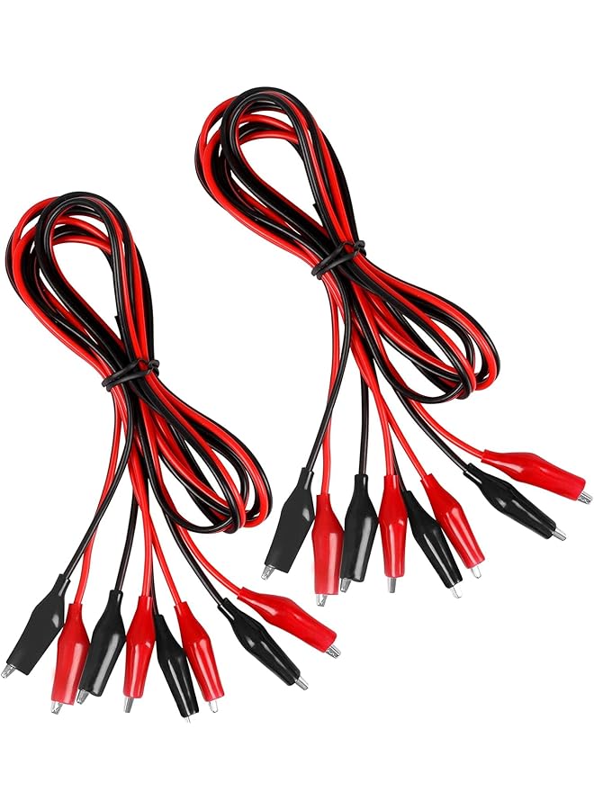The Bros 5 مجموعات مشابك التمساح الكهربائية، أسلاك اختبار معزولة بمشابك تمساح، أسلاك قفز مزدوجة الطرف للاختبار الكهربائي، اتصال الدائرة، التجربة (أحمر وأسود) - Image 1