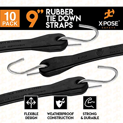 xpose safety Rubber Bungee Cords with Hooks 10 Pack 9 Inch (14” Max Stretch) Heavy-Duty Black Tie Down Straps for Outdoor, Tarp Covers, Canvas Canopies, Motorcycle, and Cargo - by Xpose Safety - Image 3