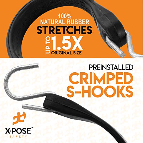 xpose safety Rubber Bungee Cords with Hooks 10 Pack 9 Inch (14” Max Stretch) Heavy-Duty Black Tie Down Straps for Outdoor, Tarp Covers, Canvas Canopies, Motorcycle, and Cargo - by Xpose Safety - Image 4