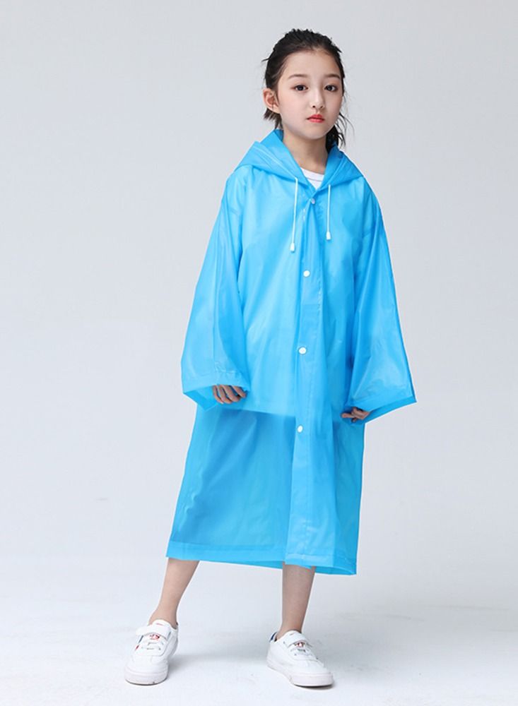 Loquat Kids Thick Reusable Hooded Raincoat Blue 