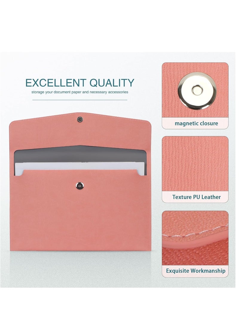 SYOSI - File Folder PU Leather A4 Document Holder File Organizer Filing Envelope Portfolio Case Tablet Sleeve with Magnetic Snap Closure for Home School Office Stationery Pink - Image 1