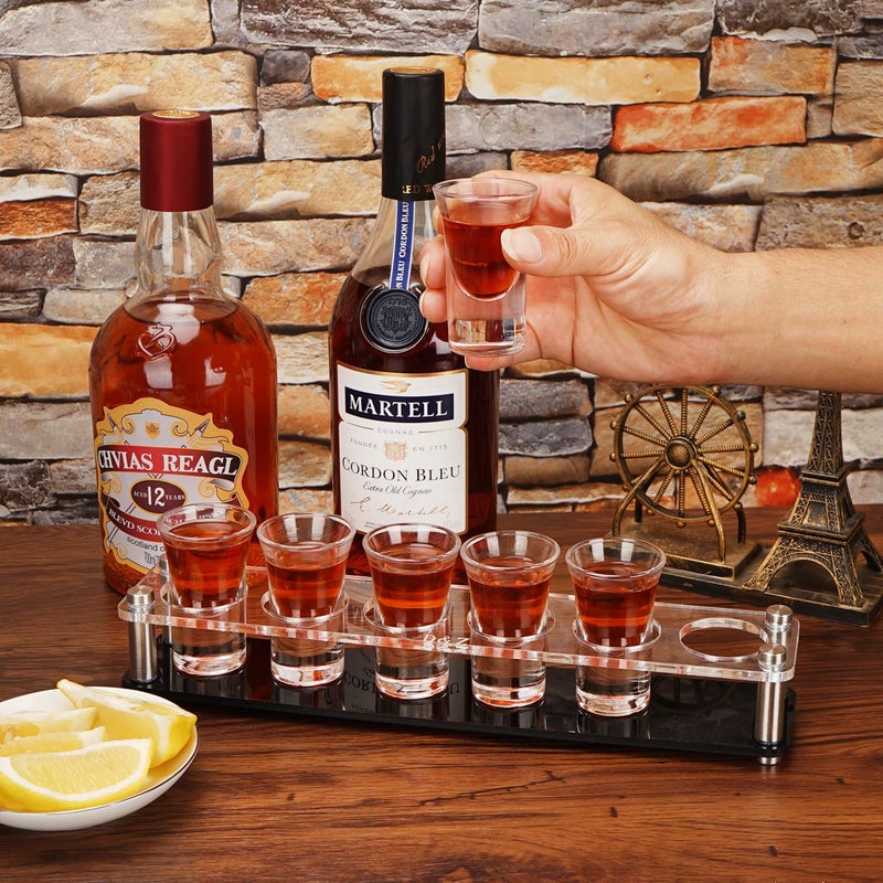 DZ D&Z Shot Glass Holder with 6 Heavy-Base 1 oz (30 ml) Shooter Glasses, Assembled Acrylic Server for Restaurant, Bar, Family Gathering, Tasting Glass for Tequila, Vodka, Whiskey, Beer, Wine, Soju - Image 3