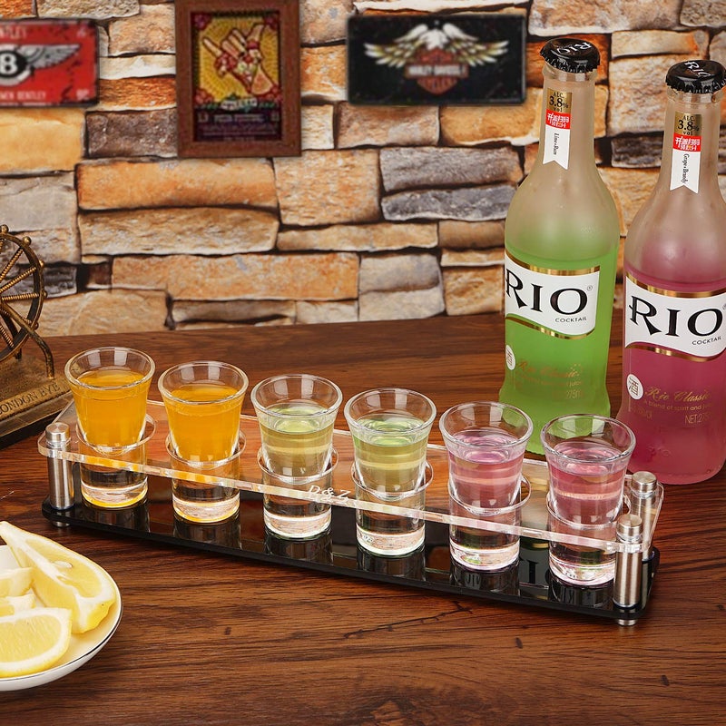 DZ D&Z Shot Glass Holder with 6 Heavy-Base 1 oz (30 ml) Shooter Glasses, Assembled Acrylic Server for Restaurant, Bar, Family Gathering, Tasting Glass for Tequila, Vodka, Whiskey, Beer, Wine, Soju - Image 4