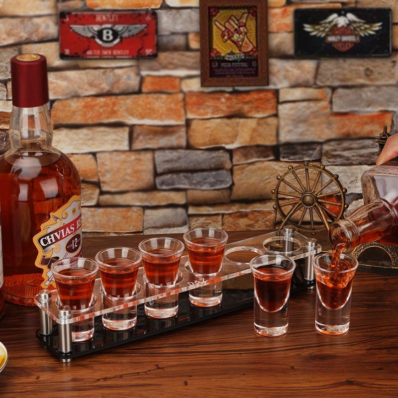 DZ D&Z Shot Glass Holder with 6 Heavy-Base 1 oz (30 ml) Shooter Glasses, Assembled Acrylic Server for Restaurant, Bar, Family Gathering, Tasting Glass for Tequila, Vodka, Whiskey, Beer, Wine, Soju - Image 2