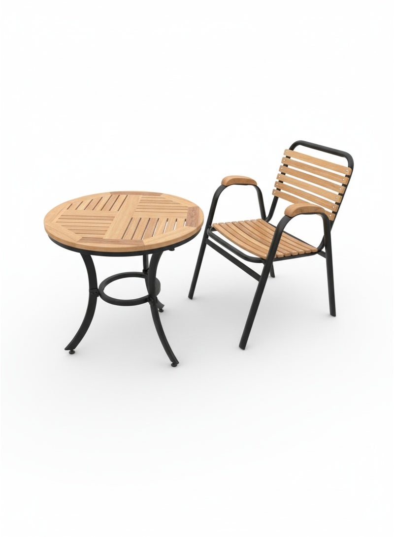 Outdoor Chair and Table Set for Garden, Balcony, Restaurant and Coffee Shop, 2 Chairs and 1 Table, Steel Frame with Wooden Top, Black Frame Color, Durable and Stylish - Image 5