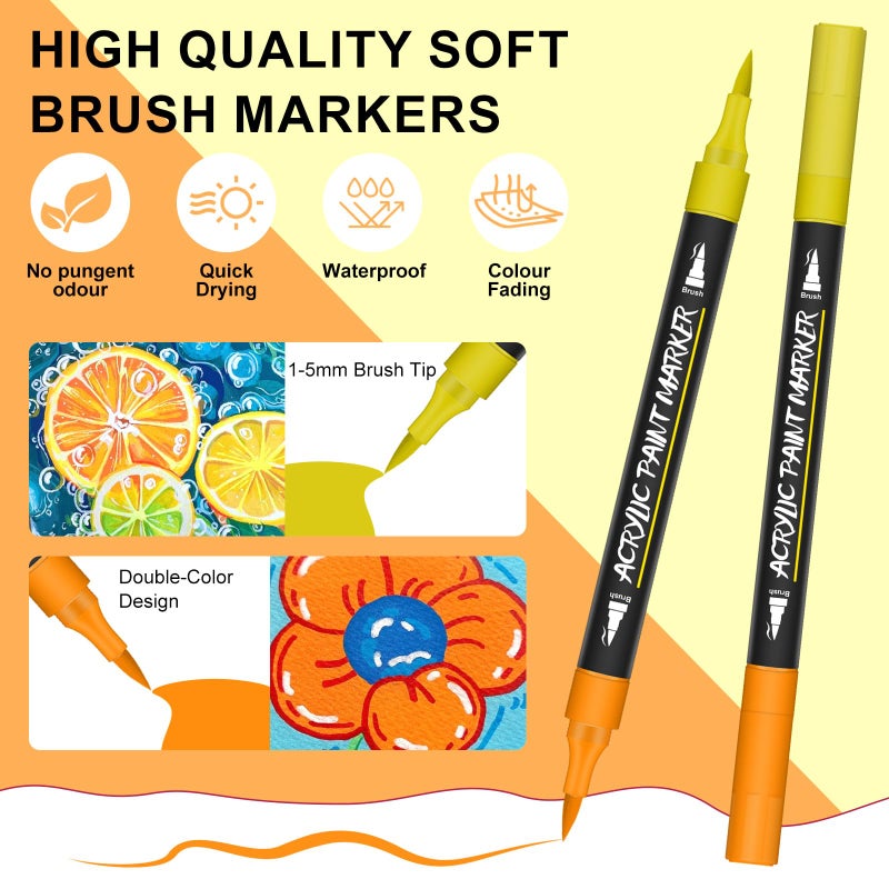 Amamao 176 Colors Acrylic Paint Markers Pens Set,88 Pack Brush Acrylic Paint Markers for Rock Painting Fabric Plastic Wood Canvas Stone Glass Paper DIY Craft Supplies - Image 2