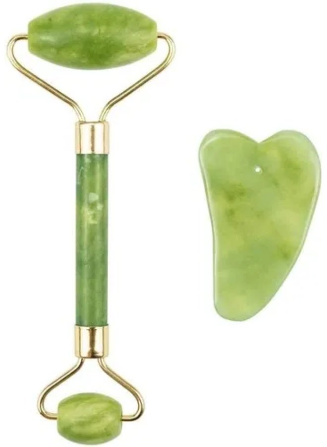 Face Massager Best Natural Green Jade Roller Gua Sha Skin Care Thin Face Guasha Scraping Board - Image 1