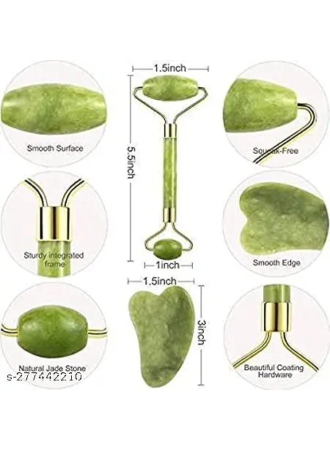 Face Massager Best Natural Green Jade Roller Gua Sha Skin Care Thin Face Guasha Scraping Board - Image 2