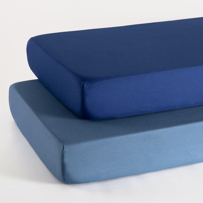 TILLYOU Baby Crib Sheets for Boys Girls Super Soft Toddler Bed Sheets 2 Pack Sheets for Standard Crib Mattress 28x52in Navy and Stone Blue
