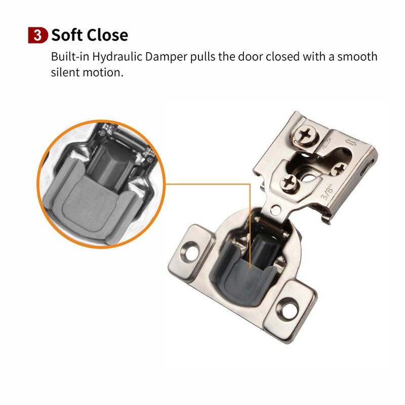 Stianc 50 Pack 3/8"" Overlay 3D Soft Close Hinges For Face Frame Kitchen Cabinet, 3 Way Adjustability, Quiet Self Closing Door, 105 Degree - Image 4