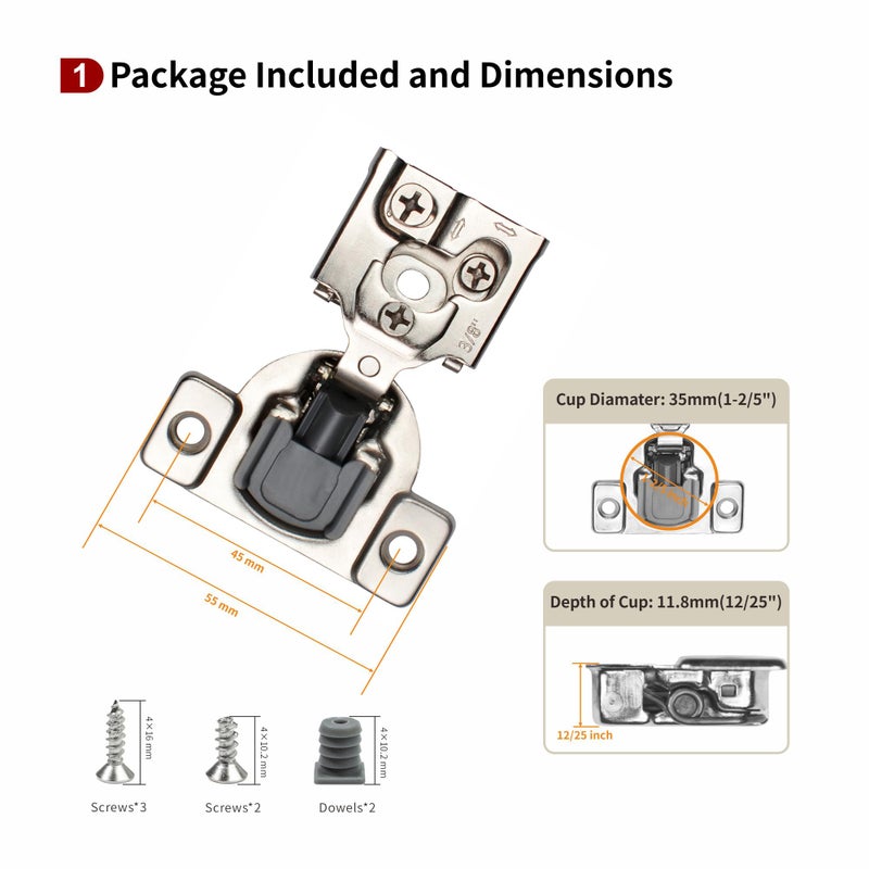 Stianc 50 Pack 3/8"" Overlay 3D Soft Close Hinges For Face Frame Kitchen Cabinet, 3 Way Adjustability, Quiet Self Closing Door, 105 Degree - Image 2