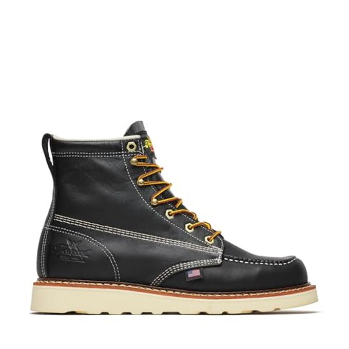 Thorogood American Heritage 6 Moc Toe Work Boots For Men Soft Toe, Premium Full-Grain Leather With Slip-Resistant Wedge Outsole And Comfort Insole; Eh Rated, Black 10 D - Image 2
