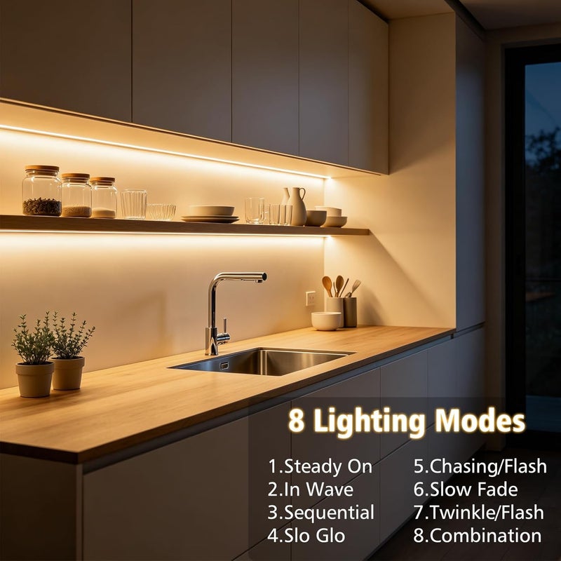 echosari Battery Powered Led Strip Lights with Remote Warm White, 8 Modes, Dimmable, Timer, Self-Adhesive, Cuttable, Waterproof, 9.8FT 90Led Strip Lights for TV Kitchen Cupboard Bedroom Decor | Strip Lights Battery Operated with Timer, Self-Adhesive, Cuttable for TV Kitchen Cupboard Bedroom Kitchen Indoor Decor - Image 5