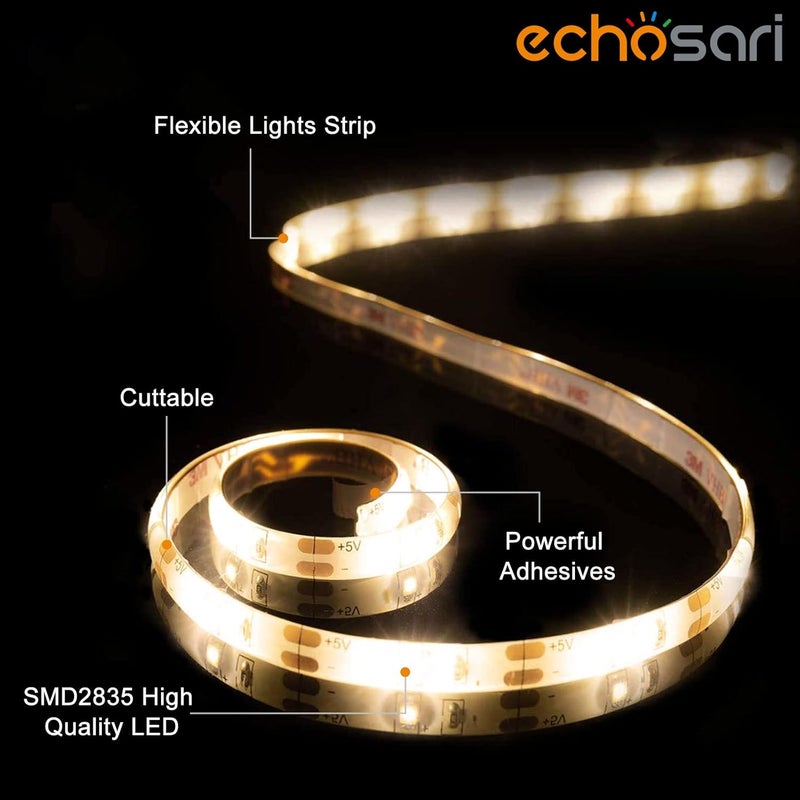 echosari Battery Powered Led Strip Lights with Remote Warm White, 8 Modes, Dimmable, Timer, Self-Adhesive, Cuttable, Waterproof, 9.8FT 90Led Strip Lights for TV Kitchen Cupboard Bedroom Decor | Strip Lights Battery Operated with Timer, Self-Adhesive, Cuttable for TV Kitchen Cupboard Bedroom Kitchen Indoor Decor - Image 3