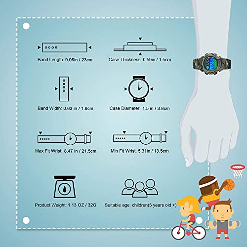 cofuo Kids Digital Sport Watch for Boys Girls, Kid Waterproof Electronic Multi Function Casual Outdoor Watches, 7 Colorful LED Luminous Alarm Stopwatch Camouflage Wristwatch - Image 5
