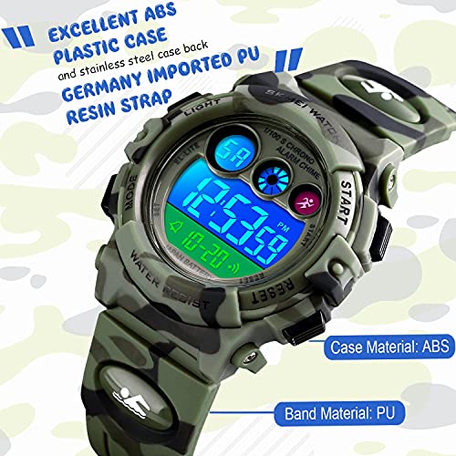 cofuo Kids Digital Sport Watch for Boys Girls, Kid Waterproof Electronic Multi Function Casual Outdoor Watches, 7 Colorful LED Luminous Alarm Stopwatch Camouflage Wristwatch - Image 3