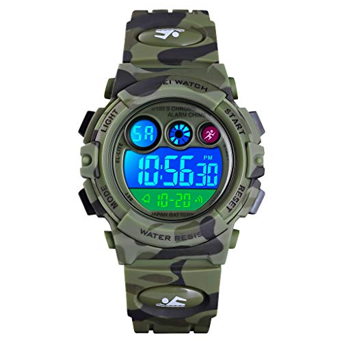 cofuo Kids Digital Sport Watch for Boys Girls, Kid Waterproof Electronic Multi Function Casual Outdoor Watches, 7 Colorful LED Luminous Alarm Stopwatch Camouflage Wristwatch - Image 1