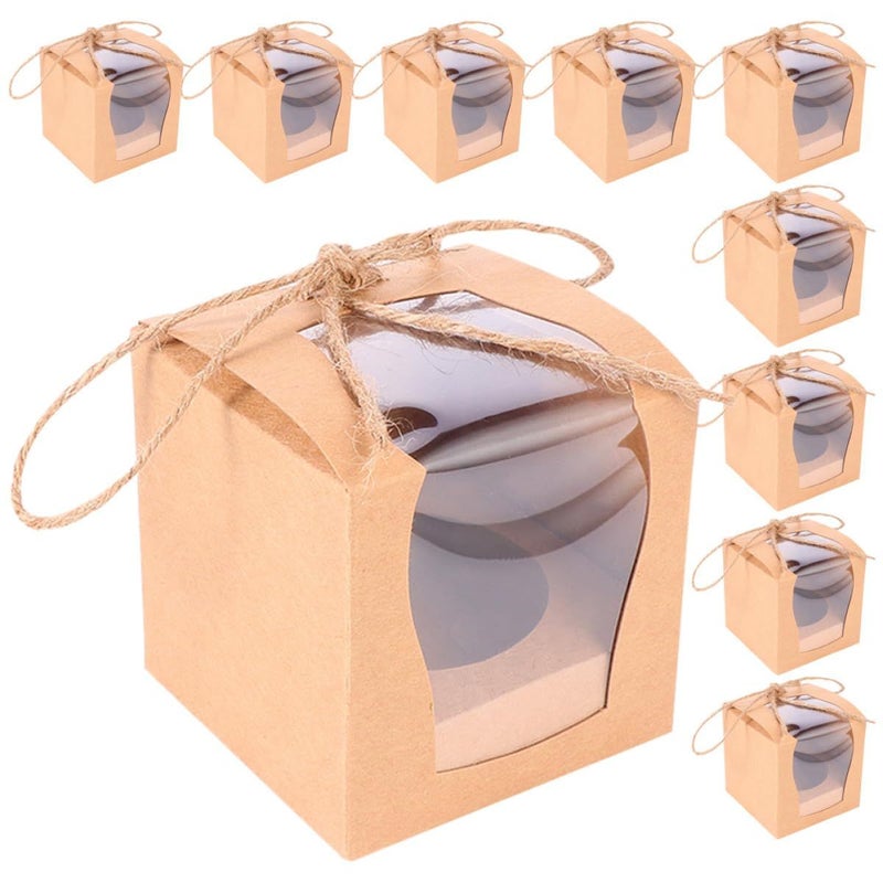 Kraft Paper Muffin Boxes With Window 10pcs For Cupcakes Wedding Favors Packaging - Image 2