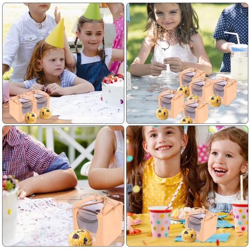 Kraft Paper Muffin Boxes With Window 10pcs For Cupcakes Wedding Favors Packaging - Image 4