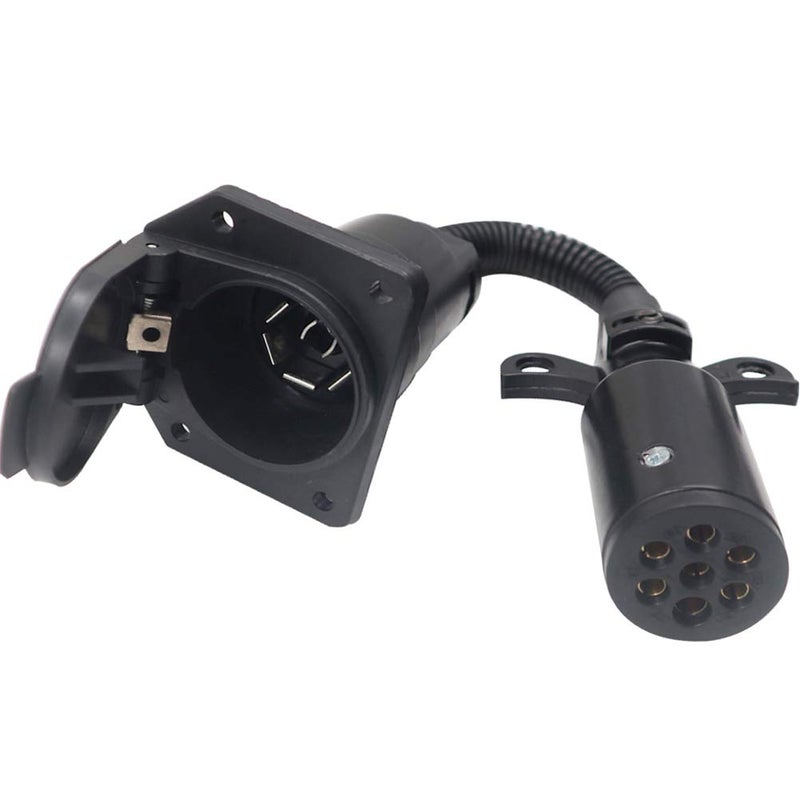 CARROFIX 7 Pole to 7 Way RV Trailer Adapter Connector OEM Standard 7 Pin Round to 7 Blade Wiring Harness for Semi Trucks Commercial Vehicles