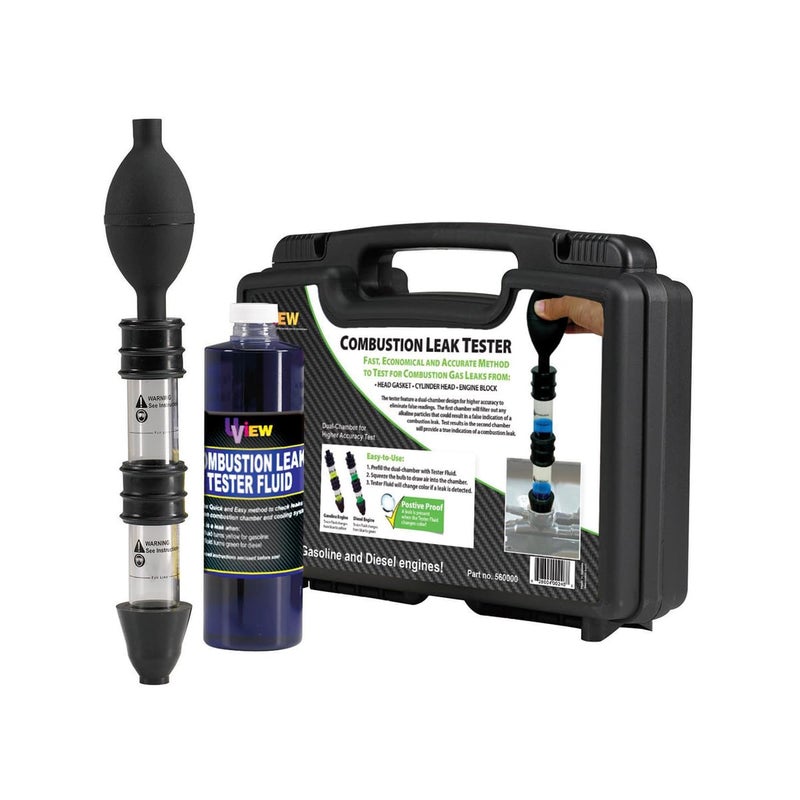 UView 560000 Automotive Combustion Leak Test Kit for Head Gaskets, Cylinder Heads and Engine Block Leaks, Gas/Diesel Engines, Dual-Chamber Tester Filters Alkaline Particles, 16oz Testing Fluid - Image 1