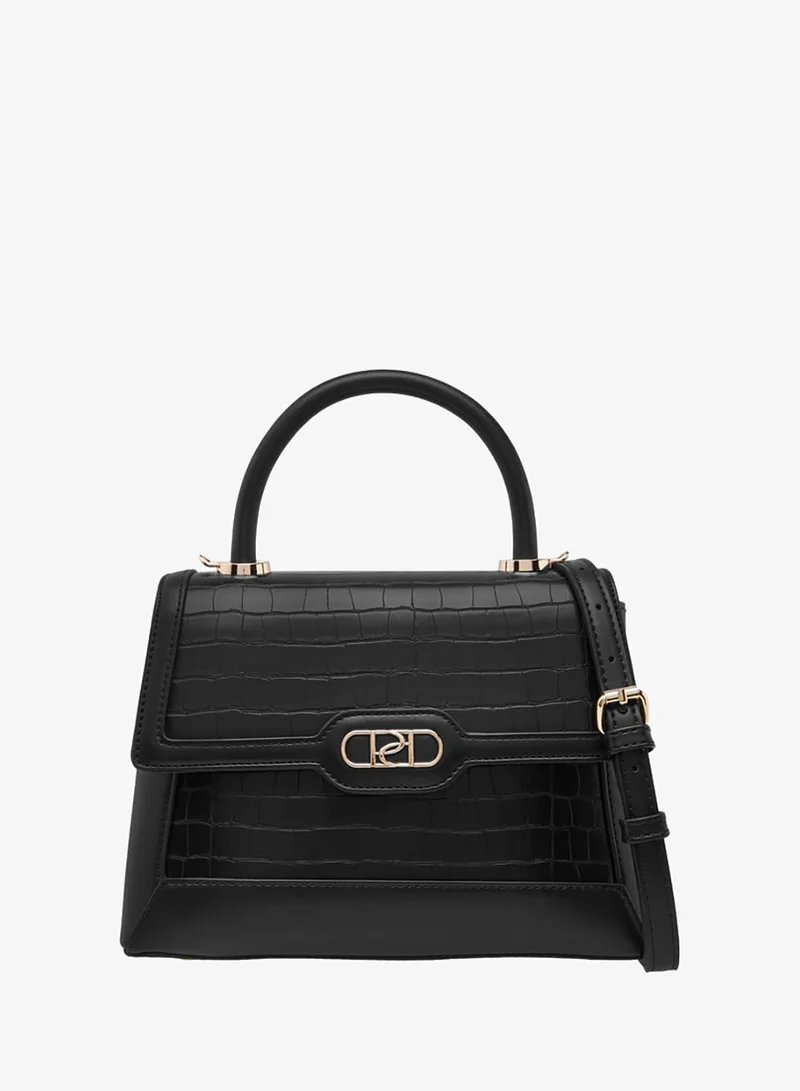 Women's Textured Satchel Bag with Detachable Strap and Flap Closure
