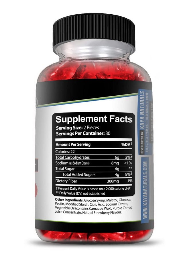 Kaya Naturals - Fiber Gummies (60 Gummies) ; Adult Dietary Fiber For Men And Women ; High Fiber Supplement Gummies For Digestive Health ; Immunity Boost And Gut Health Supplements For Women And Men - Image 1
