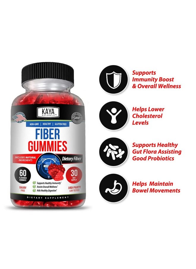 Kaya Naturals - Fiber Gummies (60 Gummies) ; Adult Dietary Fiber For Men And Women ; High Fiber Supplement Gummies For Digestive Health ; Immunity Boost And Gut Health Supplements For Women And Men - Image 1