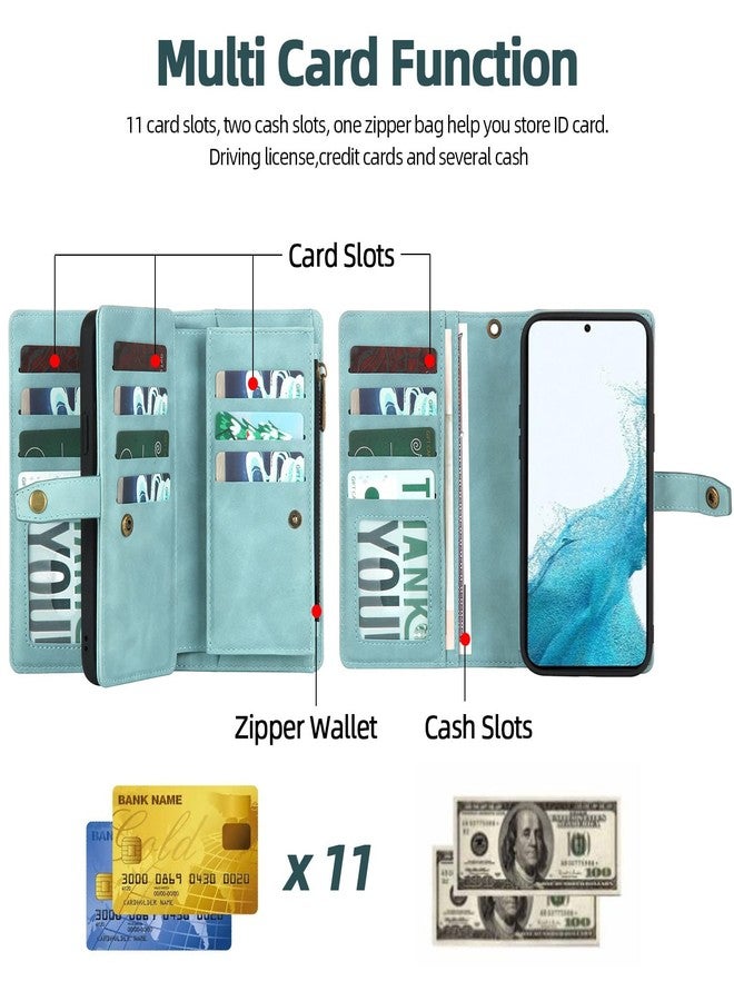 TwoHead for Samsung Galaxy S22 Wallet Case with Card Holder & Detachable Magnetic Phone Case for S22 6.1 inch,PU Leather Shockproof Protective Phone Case Wallet with Wrist Strap(Dream Blue) - Image 4