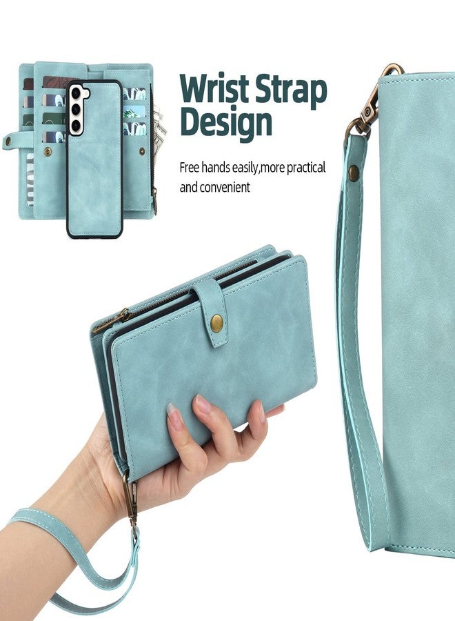 TwoHead for Samsung Galaxy S22 Wallet Case with Card Holder & Detachable Magnetic Phone Case for S22 6.1 inch,PU Leather Shockproof Protective Phone Case Wallet with Wrist Strap(Dream Blue) - Image 5