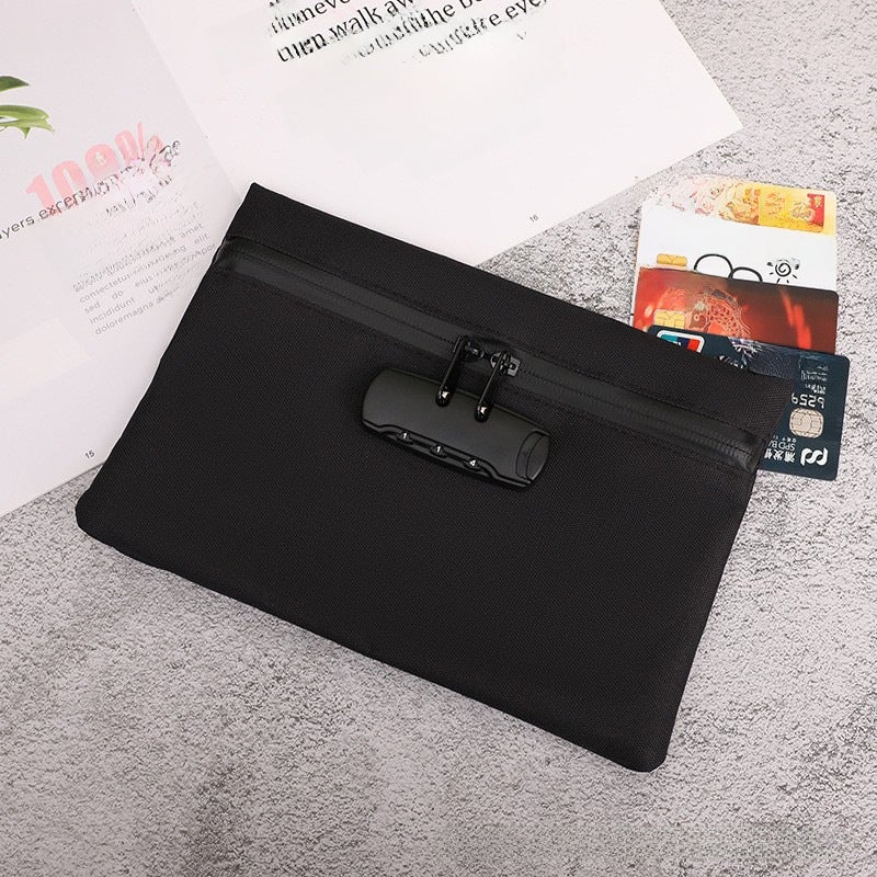 Anti-Theft Lock Document Wallet Organizer Black
