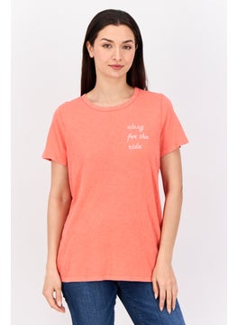 Aerie Women Round Neck Short Sleeve Graphic Print T-Shirts, Patel Red  - Image 1