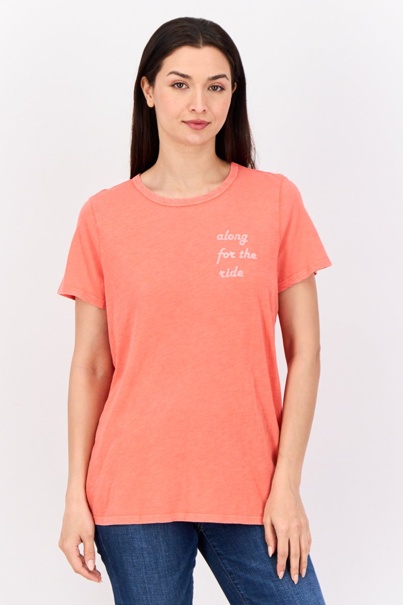 Aerie Women Round Neck Short Sleeve Graphic Print T-Shirts, Patel Red - Image 1